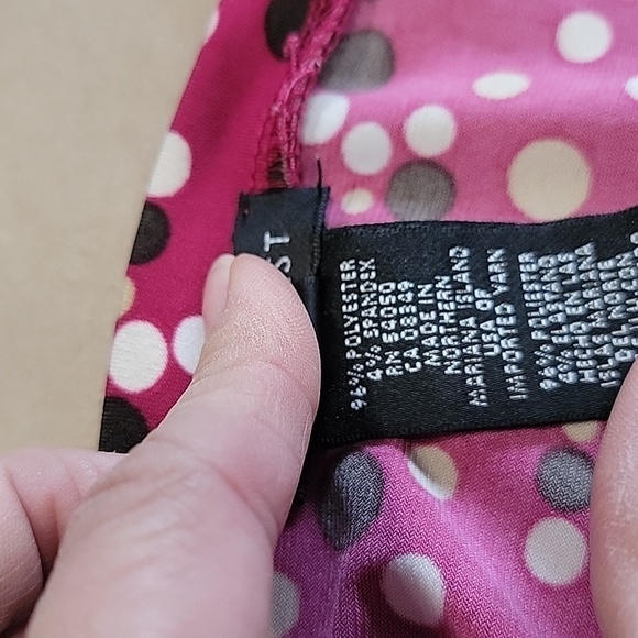 Nine West Size M Magenta Faux Wrap Blouse with Brown, Tan & White Polkadots, EUC - Picture 12 of 12